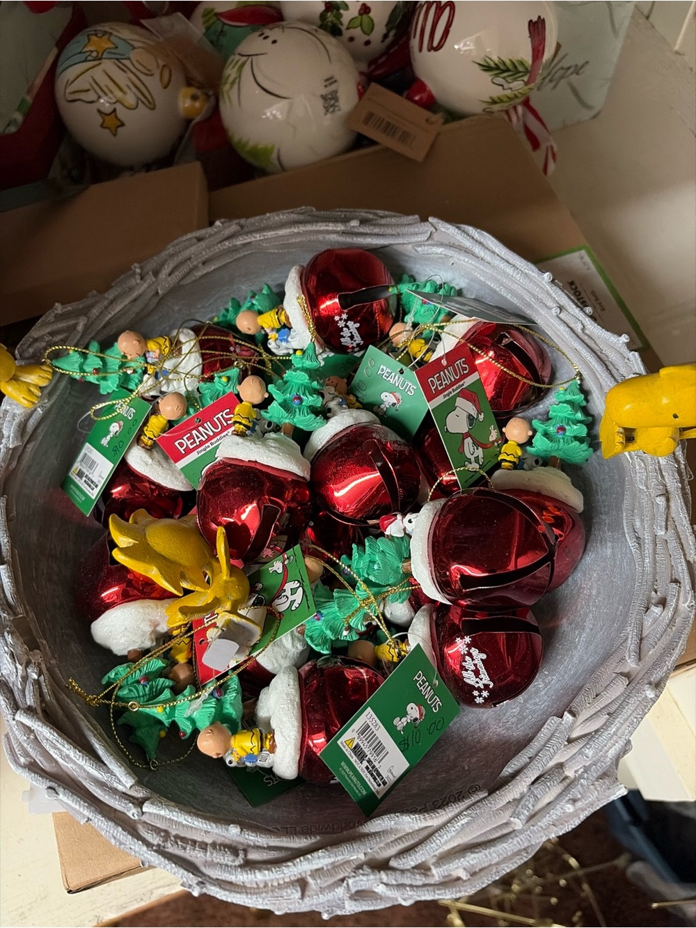 Peanuts Red and Green Jingle Bell Ornaments with Tree Charms